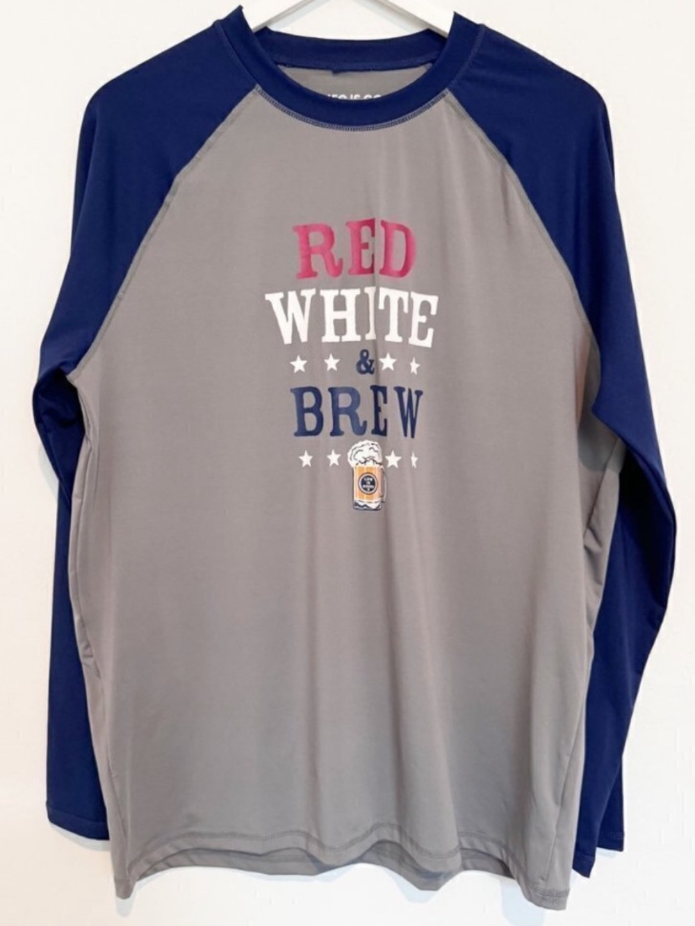 Life Is Good Rash Guard Size L Blue Red White Brew Long Sleeve Swim Vacation Top